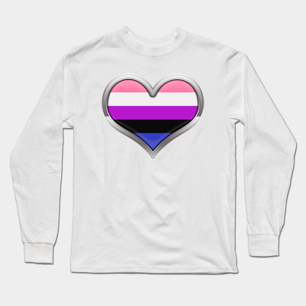 Large Gender Fluid Pride Flag Colored Heart with Chrome Frame Long Sleeve T-Shirt by LiveLoudGraphics